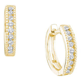 10kt Yellow Gold Womens Milgrain Round Diamond Hoop Earrings 1/4 Cttw