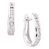 10kt White Gold Womens Round Channel-set Diamond Oblong Hoop Earrings 1/4 Cttw