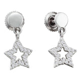 10kt White Gold Womens Round Diamond Star Dangle Screwback Earrings 1/5 Cttw