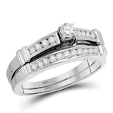 14kt White Gold Womens Princess Diamond Bridal Wedding Engagement Ring Band Set 1/3 Cttw