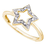 10kt Yellow Gold Womens Round Diamond Star Outline Cluster Ring .03 Cttw