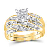 14kt Yellow Gold His Hers Round Diamond Square Matching Wedding Set 1/3 Cttw