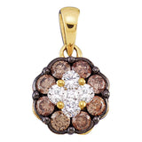 14kt Yellow Gold Womens Round Brown Diamond Cluster Pendant 1/2 Cttw