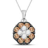 14kt White Gold Womens Round Brown Diamond Cluster Pendant 1/2 Cttw
