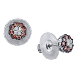 14kt White Gold Womens Round Brown Diamond Cluster Stud Earrings 1/2 Cttw