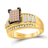 14kt Yellow Gold Princess Brown Diamond Cluster Bridal Wedding Engagement Ring 1 Cttw