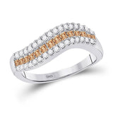 14kt White Gold Womens Princess Brown Diamond Curved Band Ring 5/8 Cttw