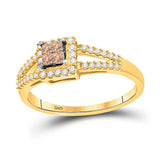 14kt Yellow Gold Womens Princess Brown Diamond Square Fashion Ring 1/3 Cttw