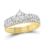 14kt Yellow Gold Marquise Diamond Bridal Wedding Ring Band Set 1 Cttw