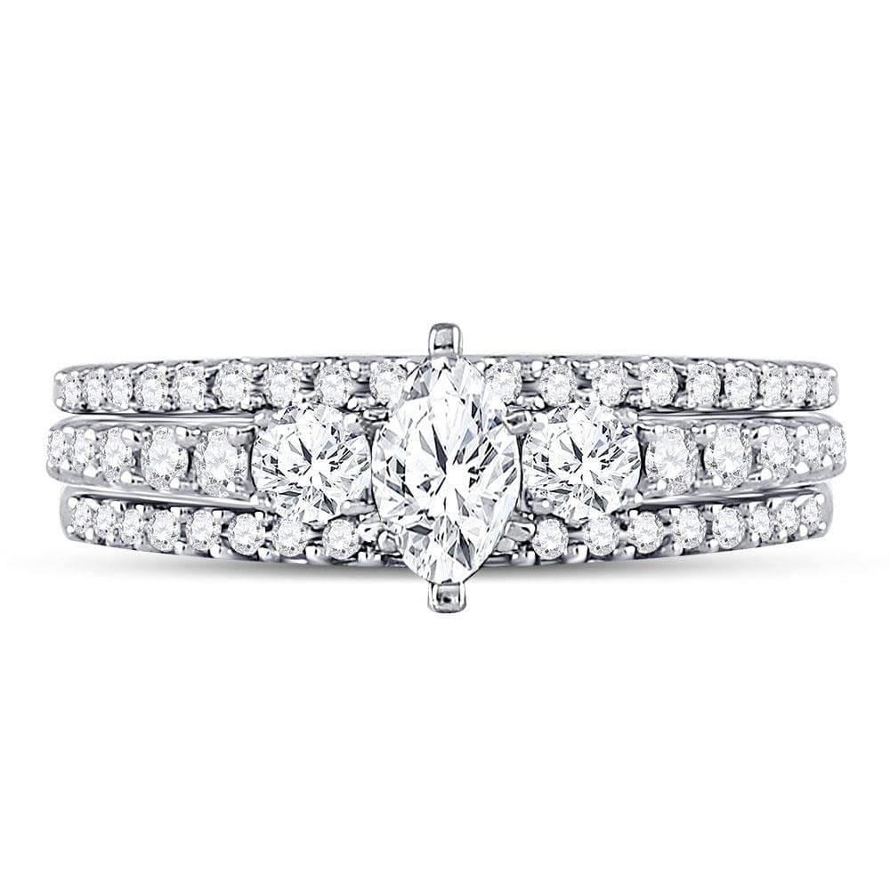 14kt White Gold Marquise Diamond 3-Piece Bridal Wedding Ring Band Set 1 Cttw
