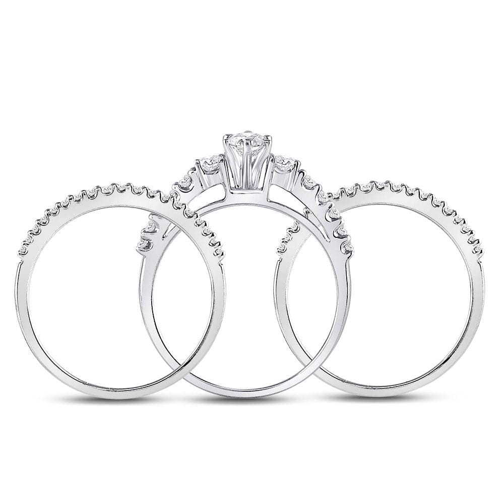 14kt White Gold Marquise Diamond 3-Piece Bridal Wedding Ring Band Set 1 Cttw