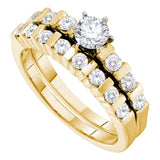 14kt Yellow Gold Womens Round Diamond Bridal Wedding Engagement Ring Band Set 3/8 Cttw
