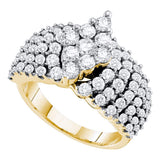 14kt Yellow Gold Womens Round Pave-set Diamond Oval-shape Cluster Ring 2.00 Cttw