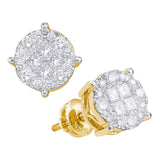 14kt Yellow Gold Womens Princess Round Diamond Cluster Earrings 1/2 Cttw