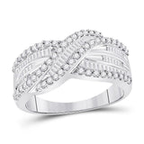 14kt White Gold Womens Round Diamond Crossover Band Ring 3/4 Cttw