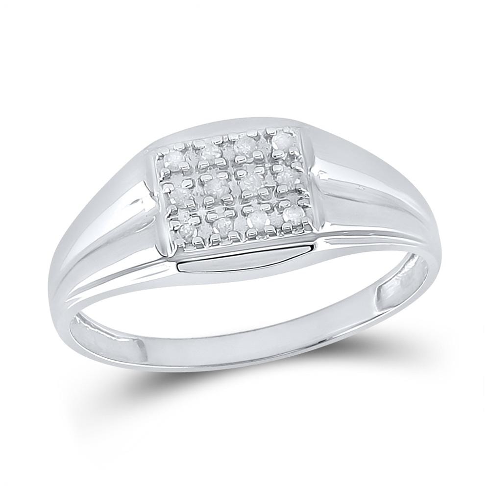 Sterling Silver Mens Round Diamond Square Cluster Ring 1/8 Cttw