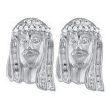 Sterling Silver Mens Round Diamond Jesus Face Stud Earrings 1/10 Cttw