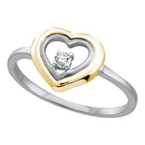 10kt Two-tone White Gold Womens Round Diamond Solitaire Heart Ring 1/20 Cttw