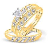 10kt Yellow Gold His Hers Round Diamond Square Matching Wedding Set 1/12 Cttw