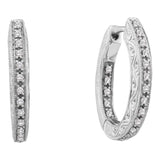 14kt White Gold Womens Round Diamond Inside Outside Filigree Hoop Earrings 1/4 Cttw
