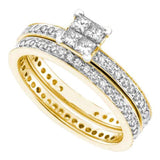 14kt Yellow Gold Womens Princess Diamond Eternity Bridal Wedding Engagement Ring Band Set 1 Cttw