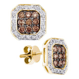 14kt Yellow Gold Womens Round Brown Diamond Cluster Earrings 3/4 Cttw