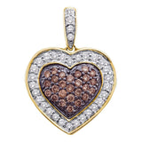 14kt Yellow Gold Womens Round Cognac-brown Color Enhanced Diamond Heart Love Pendant 1/2 Cttw