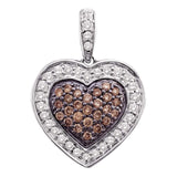 14kt White Gold Womens Round Cognac-brown Color Enhanced Diamond Heart Love Pendant 1/2 Cttw