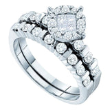 14kt White Gold Princess Diamond Bridal Wedding Ring Band Set /8 Cttw