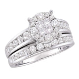 14kt White Gold Diamond Cluster Bridal Wedding Ring Band Set 1-3/8 Cttw