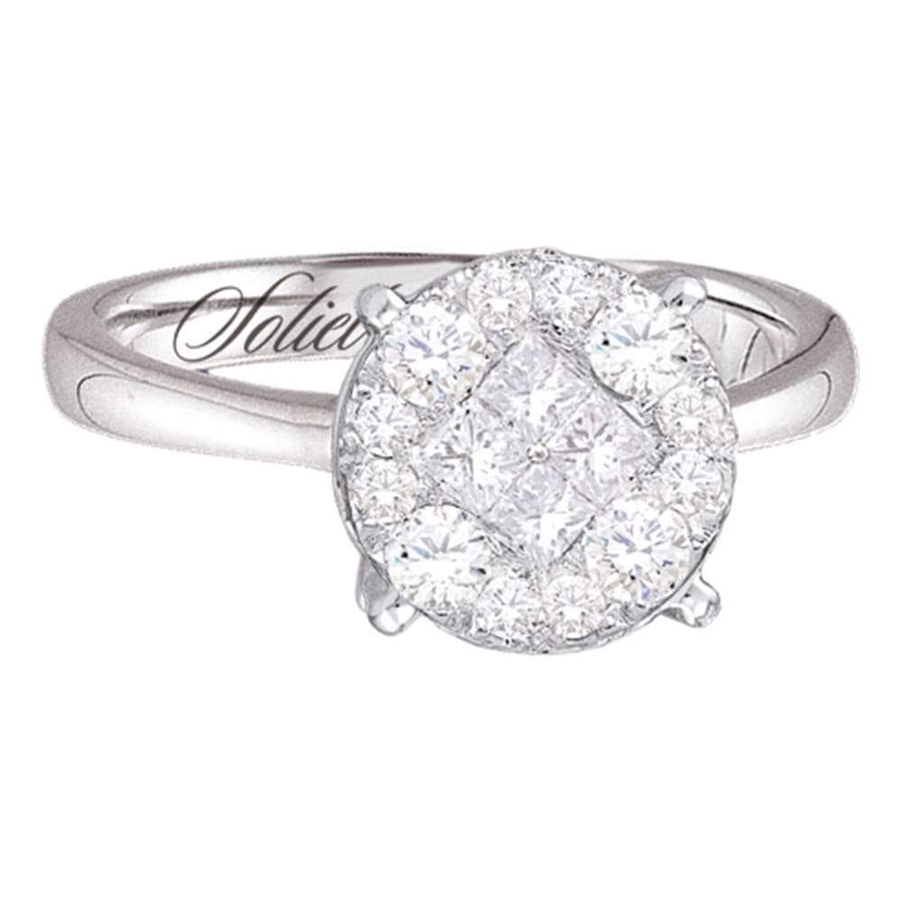 14kt White Gold Princess Round Diamond Cluster Bridal Wedding Engagement Ring 2 Cttw