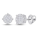 14kt White Gold Womens Princess Round Diamond Cluster Earrings 1 Cttw