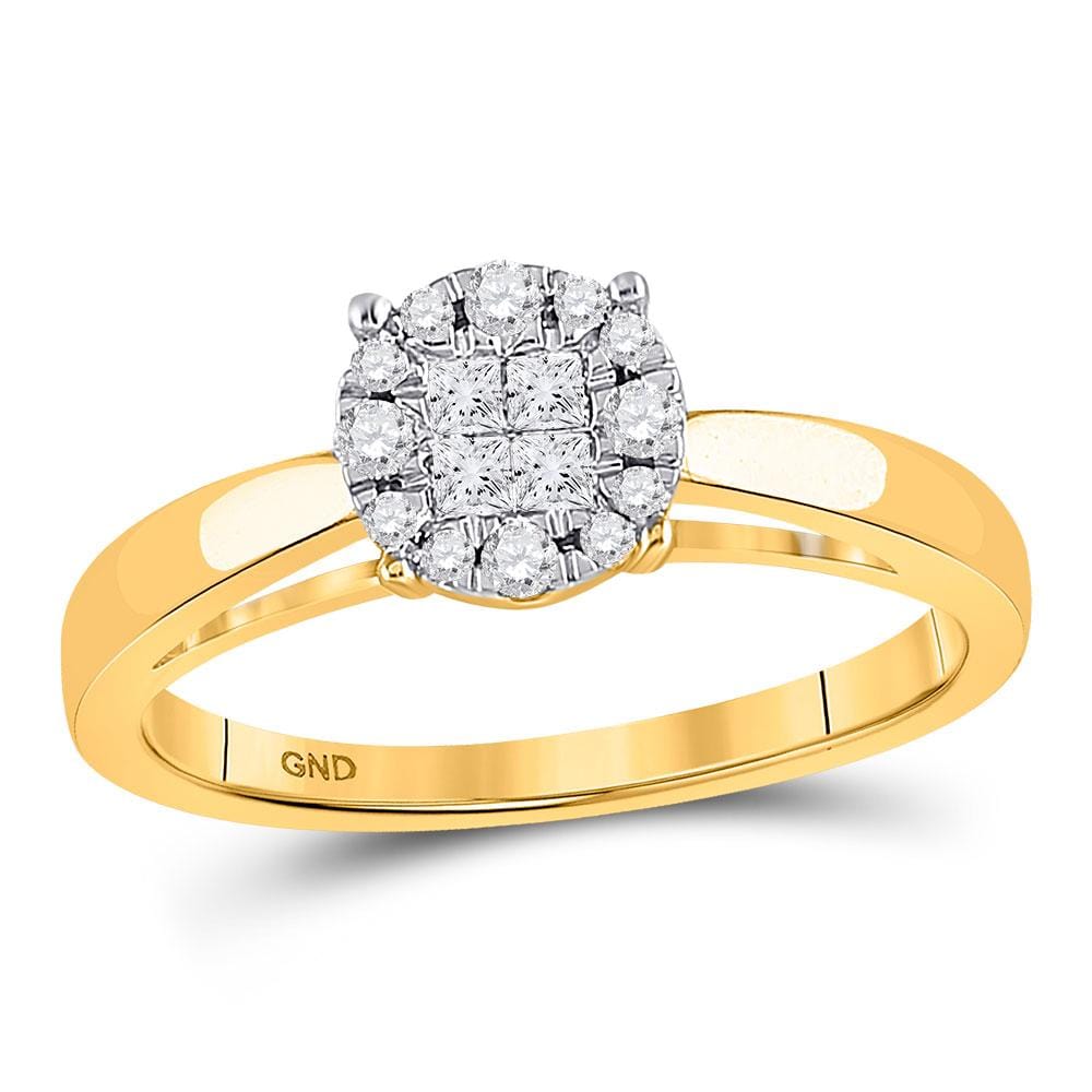 14kt Yellow Gold Princess Round Diamond Bridal Wedding Engagement Ring 1/4 Cttw