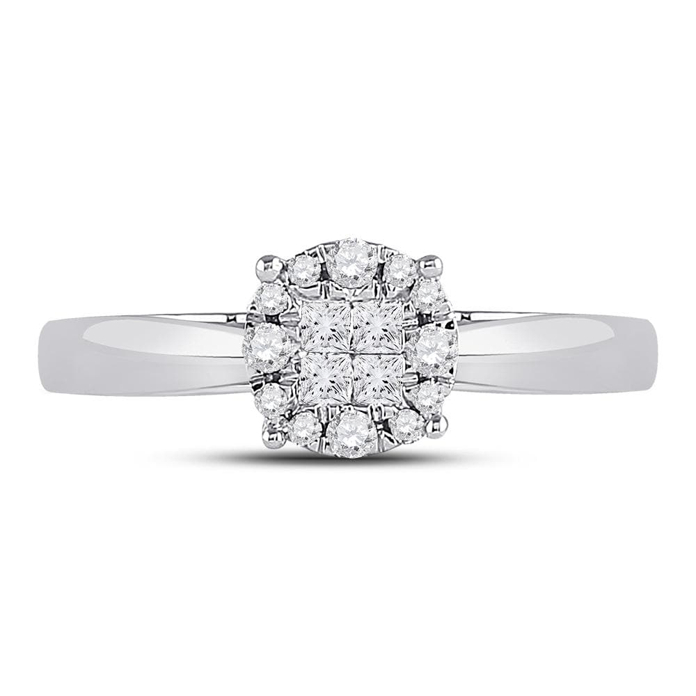 14kt White Gold Princess Diamond Cluster Bridal Wedding Engagement Ring 1/4 Cttw