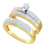 14kt Yellow Gold His Hers Marquise Diamond Solitaire Matching Wedding Set 1/2 Cttw
