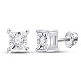 14kt White Gold Baby Round Diamond Solitaire Earrings 1/20 Cttw