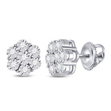 14kt White Gold Womens Round Diamond Flower Cluster Earrings 1/4 Cttw