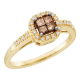 10kt Yellow Gold Womens Princess Brown Diamond Square Cluster Ring 1/4 Cttw