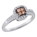 10kt White Gold Womens Princess Brown Diamond Square Cluster Ring 1/4 Cttw