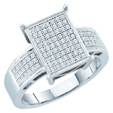 10kt White Gold Womens Round Diamond Rectangle Cluster Ring 1/3 Cttw