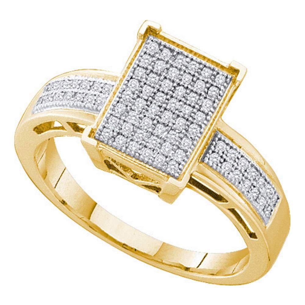 10kt Yellow Gold Womens Round Diamond Rectangle Cluster Bridal Wedding Engagement Ring 1/5 Cttw
