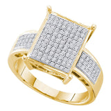 10kt Yellow Gold Womens Round Pave-set Diamond Rectangle Cluster Ring 1/3 Cttw
