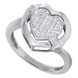 10kt Two-tone White Gold Womens Round Diamond Heart Cluster Ring 1/8 Cttw