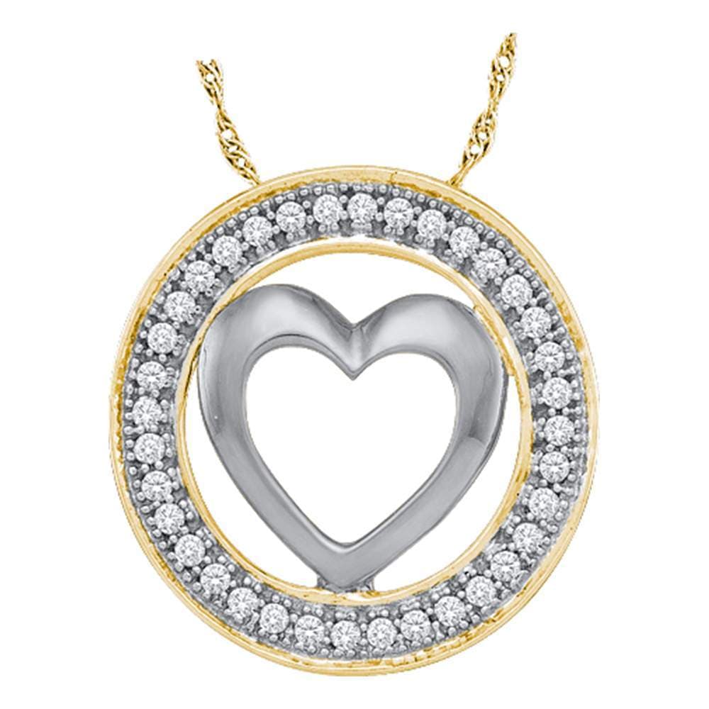 10kt Yellow Gold Womens Round Diamond Encircled Heart Pendant 1/10 Cttw