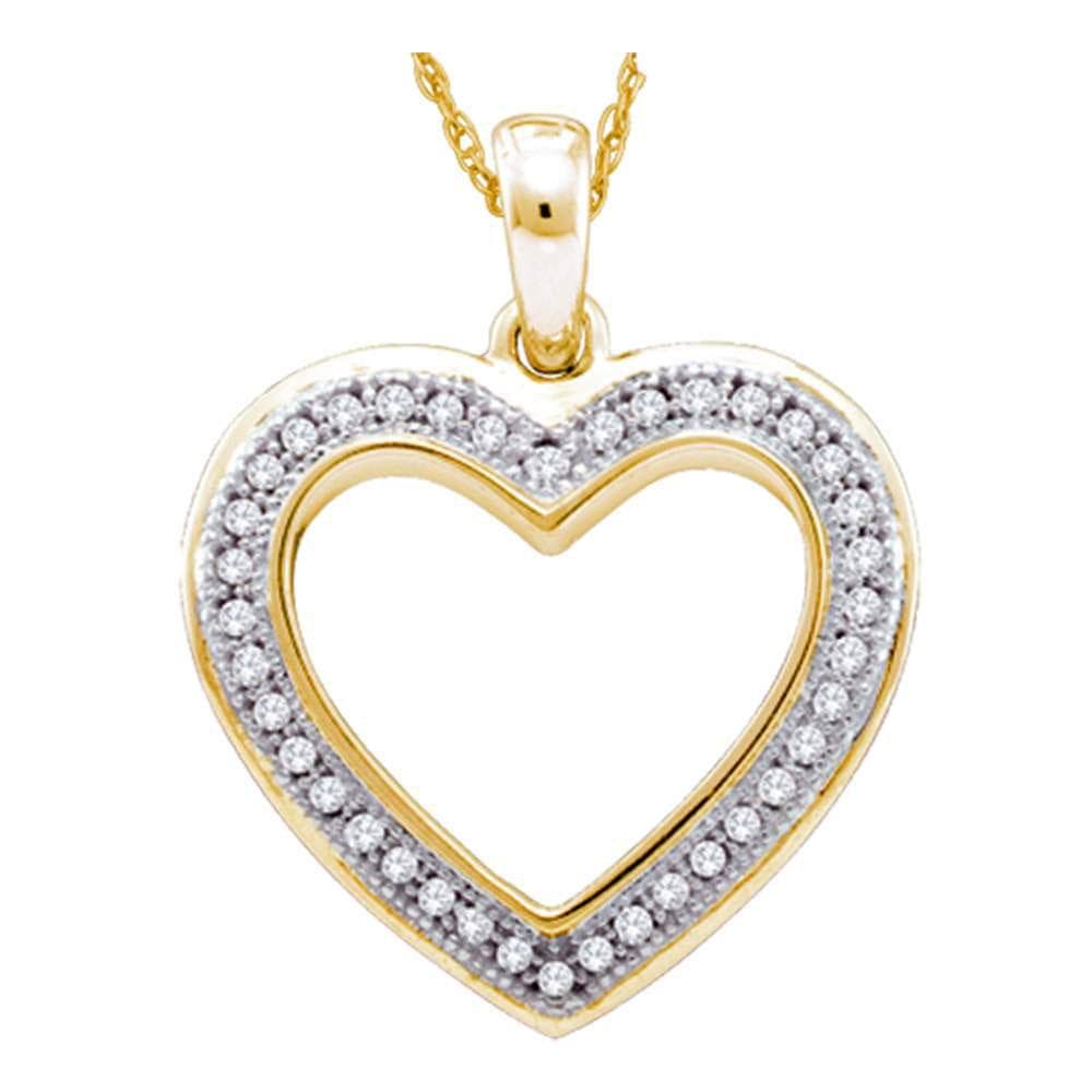 10kt Yellow Gold Womens Round Diamond Heart Outline Pendant 1/10 Cttw