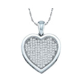 10kt White Gold Womens Round Diamond Heart Love Pendant 1/3 Cttw
