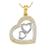 10kt Yellow Gold Womens Round Diamond Triple Nested Heart Pendant 1/6 Cttw