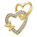 10kt Yellow Gold Womens Round Diamond Butterfly Double Heart Love Pendant 1/10 Cttw