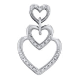 10kt White Gold Womens Round Diamond Triple Trinity Heart Love Pendant 1/20 Cttw