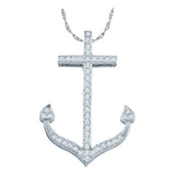 10kt White Gold Womens Round Diamond Anchor Nautical Pendant 1/6 Cttw